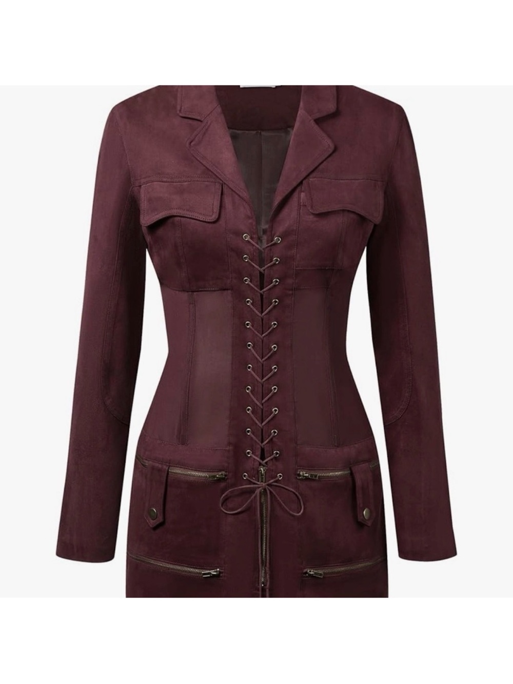 JW PEI Women's Faux Suede Corset Jacket Mini Dress Size 8